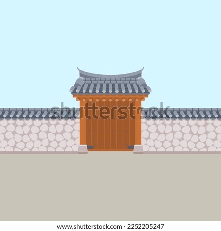 Editable Traditional Korean Hanok Gate Building Vector Illustration for Artwork Element of Oriental History and Culture Related Design Royalty-Free Stock Photo #2252205247