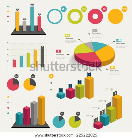 Set of business flat, 3D design graph. Infographics charts. 