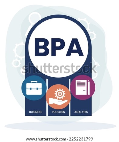 BPA - Business Process Analysis acronym. business concept background. vector illustration concept with keywords and icons. lettering illustration with icons for web banner, flyer, landing page