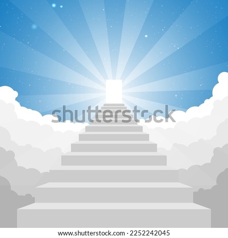 Staircase leading to heaven Glowing holy door at the top vector Royalty-Free Stock Photo #2252242045