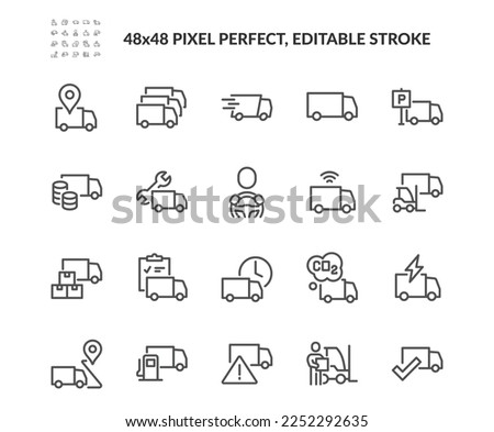 Simple Set of Truck Management Related Vector Line Icons. 
Contains such Icons as Van State, Truck Uploading, Driver and more. Editable Stroke. 48x48 Pixel Perfect. Royalty-Free Stock Photo #2252292635