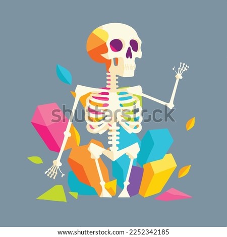 Adorable kiddy cartoon cute skeletons skulls bones halloween, muzzle with faces and winking eyes, pastel bright colors, Vector, collection set, children illustration, wallpaper	
