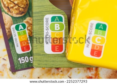 Nutri Score nutrition label symbol healthy eating for food Nutri-Score Royalty-Free Stock Photo #2252377293