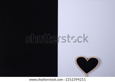 Black and white background. Valentine's Day. View from above. Card