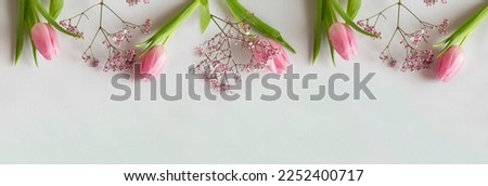 Bouquet of pink tulips on a white background. view from above. Mother's Day card. Spring. tulips