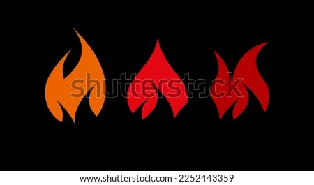 Fire flames, set. Flame icons. Flat vector illustration isolated on white background.