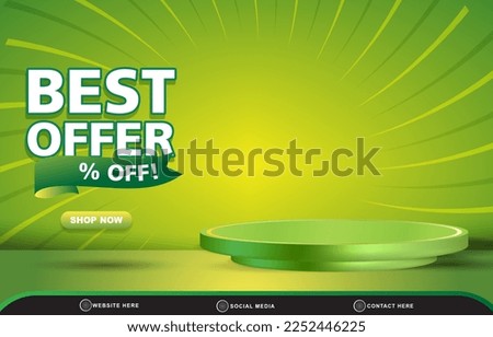 best offer sale discount template banner with blank space 3d podium for product sale with abstract gradient green and yellow background design Royalty-Free Stock Photo #2252446225