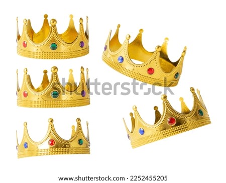 Set of Realistic Golden Crown isolated on white background with clipping path. Royalty-Free Stock Photo #2252455205