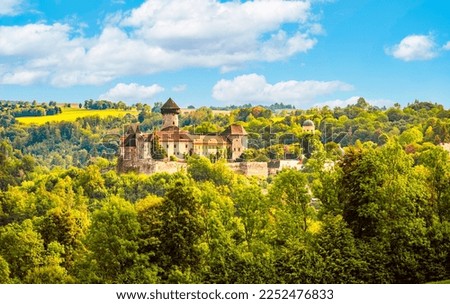 Castle Sovinec, Eulenburg, robust medieval fortress, one of the largest in Moravia, Czech republic. landscape with medieval castle on a rocky hill above a forest valley Royalty-Free Stock Photo #2252476833