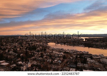 Sunrise colors over an urban city.