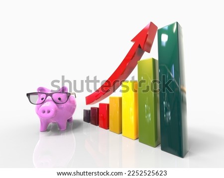 Pink Piggy Bank Icon and 3D Chart of Exponential Growth with Arrow, Savings Sign Template, Money and Financial Symbol, Commerce, Market, Payment Invest Theme, 3d Illustration
