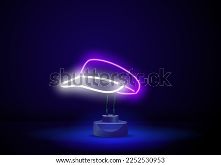 Vector of neon light signboard of tennis sports cap. Glowing bright tennis visor icon