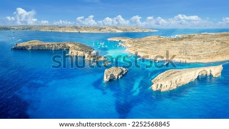Landscape with Blue lagoon at Comino island, Malta Royalty-Free Stock Photo #2252568845