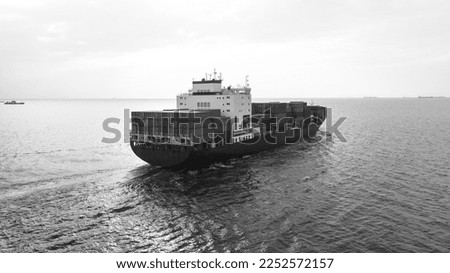 aerial view black and white photography cargo ship marine import and export international, global business and industry transportation concept,