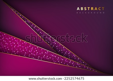 purple gradation paper cut abstract background with golden lines and futuristic light spots