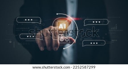 ChatGPT Chat with AI or Artificial Intelligence. Digital chatbot, robot application, OpenAI generate. Futuristic technology. Royalty-Free Stock Photo #2252587299