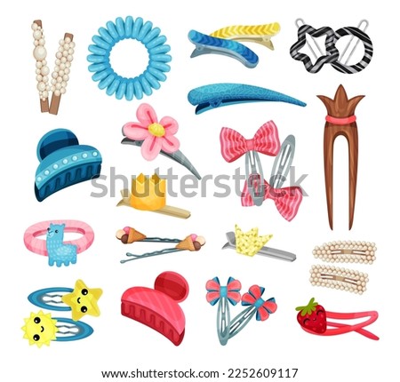 Bright Hair Clips for Neat Hair Arranging Big Vector Set