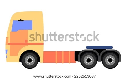 Orange truck without load cabin for transporting large loads