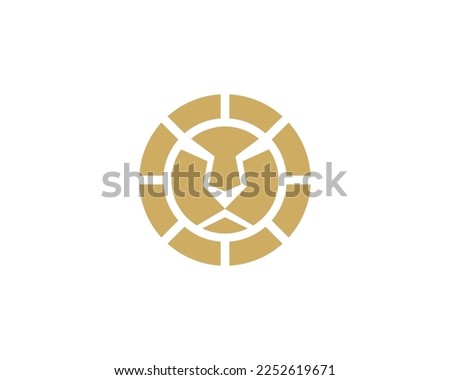 Simple Lion head coin logo design template on white background