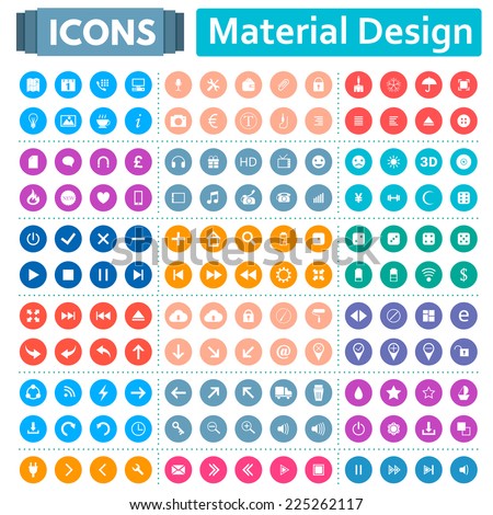 Universal set of social, technical, household icons isolated on white background. Vector illustration designed in a modern style - Material Design. Royalty-Free Stock Photo #225262117