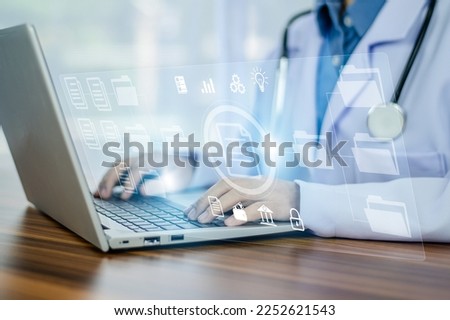 Documents concept, Doctor use computer connection server data base patient for technology treatment in hospital.in Documents concept management	