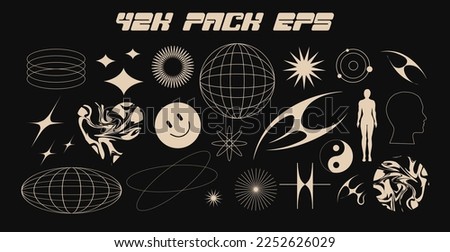 Vector Graphic Assets Set. Bold modern Shapes for Posters Template, flyers, clothes, social media, graphic design, sticker, In Y2k style, Futuristic, Anti-design, Digital Collage, Retro Futurist. Royalty-Free Stock Photo #2252626029
