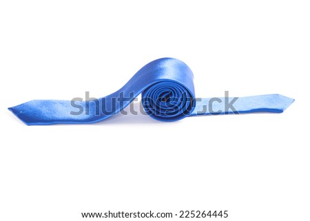 Blue narrow ties on an isolated white background