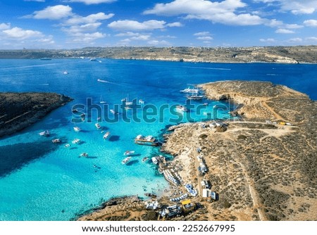 Landscape with Blue lagoon at Comino island, Malta Royalty-Free Stock Photo #2252667995