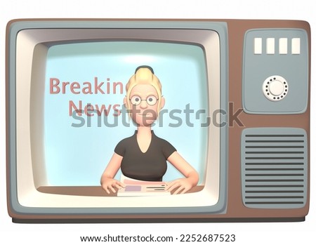 News broadcast on tv. A girl presenter. Reading news. 3d-rendering.