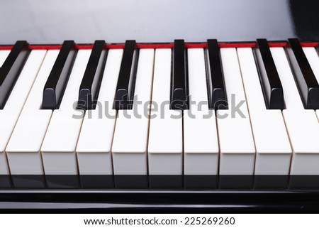 Front view Close up of piano keys. 