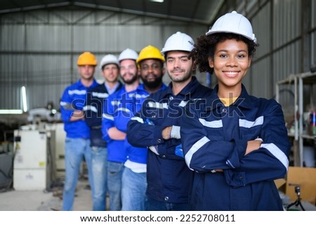 group of worker team, Labor with engineer team confident portrait. Female engineer and team Royalty-Free Stock Photo #2252708011
