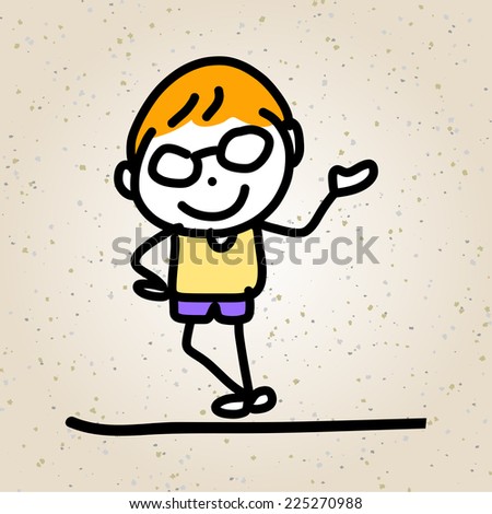 hand drawing abstract cartoon character happy kids playing