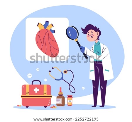 Medicine workers doctors characters making laboratory researches internal organs. Healthcare medical disease treatment pharmacy research concept. Vector cartoon graphic design element illustration