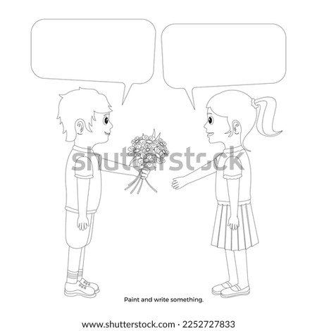 Coloring and dialogue writing activity for preschoolers. Vector design.