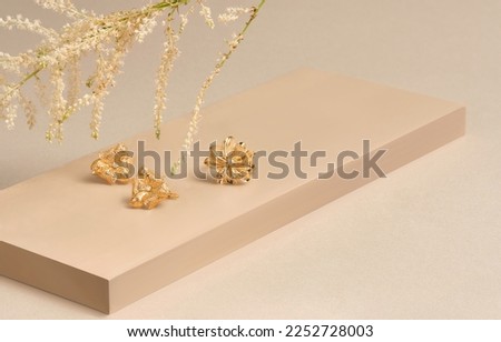 Elegant jewelry set. Jewellery set with gemstones. Jewelry accessories collage. Product still life concept. Ring, necklace and earrings. Royalty-Free Stock Photo #2252728003