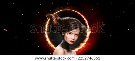 A girl in a glowing neon circle. Design for a poster for a nightclub or karaoke bar on halloween party