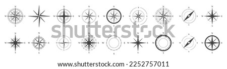 Compass icons. Set of vector simple compass symbols. Wind rose icon Royalty-Free Stock Photo #2252757011