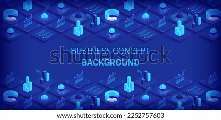 Business and finance abstract vector isometric background. Online statistics and data analytics. Digital money market; investment and trading. Perfect for web design; banner and presentation. Royalty-Free Stock Photo #2252757603
