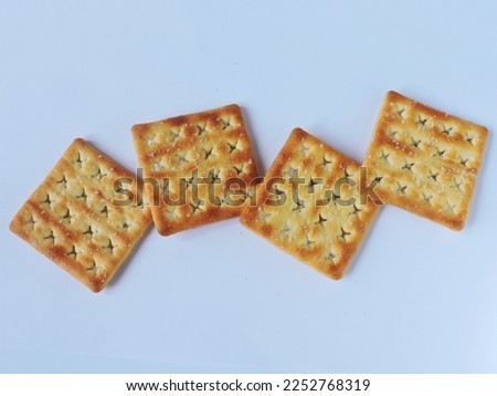 Crispy crackers still life isolated on white background. Crackers background. 
