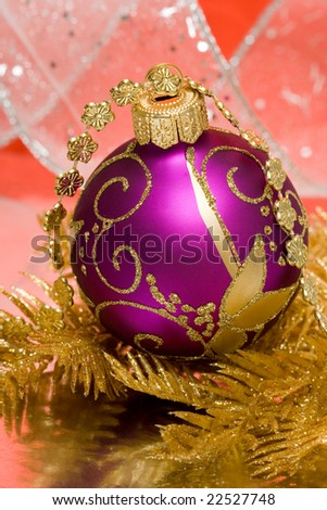 purple ball with Christmas tree
