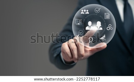 Executives touch human resource network structure - HR, effective management and recruitment of HR, effective organizational structure, training, employment, practice. Royalty-Free Stock Photo #2252778117