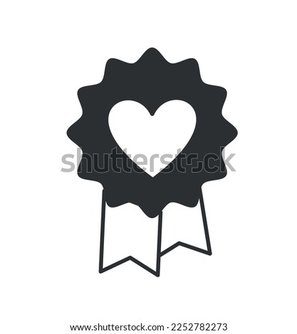 Care badge with heart icon black. Symbol of quality, award and trophy for activists and volunteers. Kindness and generosity. Interface for programs and applications. Cartoon flat vector illustration