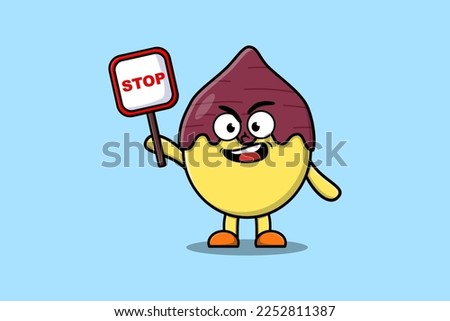 Cute Cartoon mascot illustration Sweet potato with stop sign board vector drawing