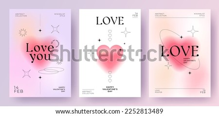 Modern design templates of Valentines day and Love card, banner, poster, cover set. Trendy minimalist aesthetic with gradients and typography, y2k backgrounds. Pale pink yellow, purple vibrant colors. Royalty-Free Stock Photo #2252813489