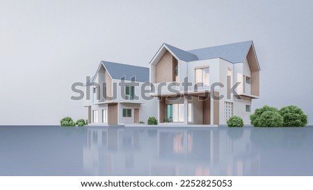 Architecture 3d rendering illustration of modern minimal house on white background Royalty-Free Stock Photo #2252825053