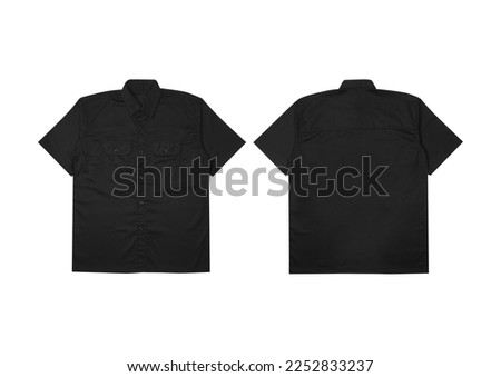 Men's short sleeves military shirt. Workshirt black. Short sleeve work shirt black. Royalty-Free Stock Photo #2252833237