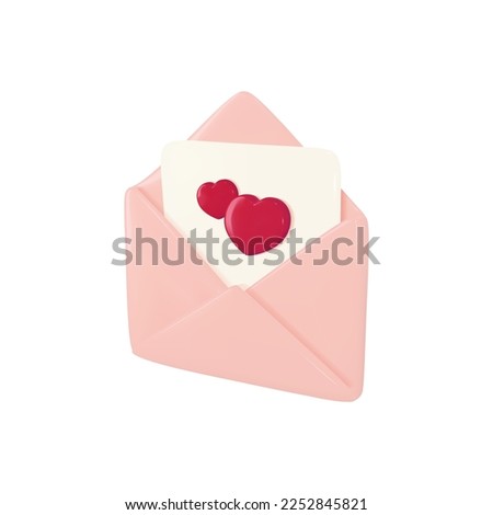 Love letter mail as Valentine or Mother day gift or greeting. 3d red heart card in open paper envelope. Happy birthday present or wedding invitation email icon. Animation template on white background.