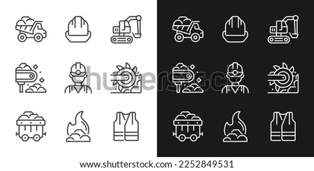 Coal extraction pixel perfect linear icons set for dark, light mode. Heavy industry machine equipment. Miner protection. Thin line symbols for night, day theme. Isolated illustrations. Editable stroke Royalty-Free Stock Photo #2252849531
