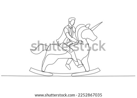 Illustration of businessman riding unicorn horse. Concept of startup up business and creative idea. Single continuous line art