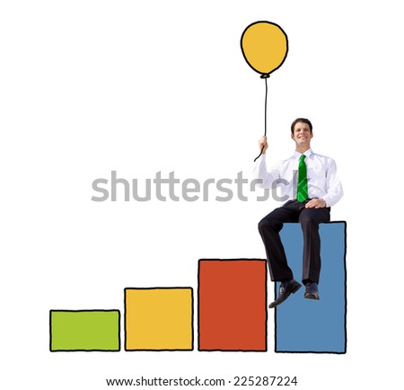 Businessman on a Bar Graph Holding a Balloon
